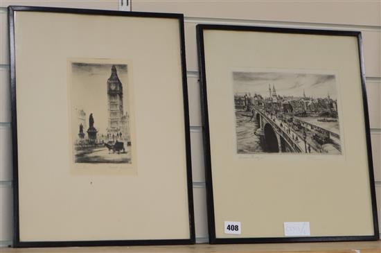Two etchings, Views of London, 17 x 23cm and 20 x 12cm
